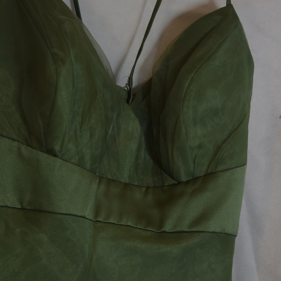 Alfred Angelo Green Organza-type Spaghetti Strap Dress SZ 16 - Picture 3 of 9
